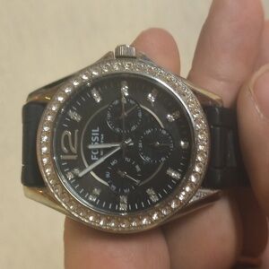Fossil Brand Women's Black Watch with Rhinestones-NWOT